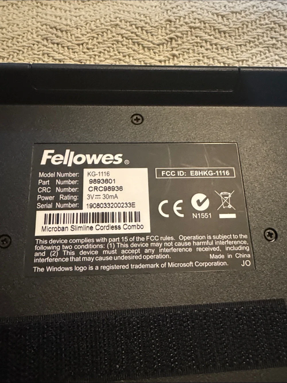 Fellowes Black Wireless Keyboard